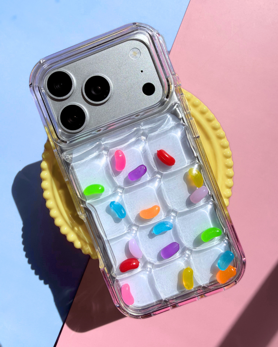 3D colorful jellybeans on a clear bubble phone case