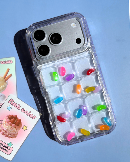 3D colorful jellybeans on a clear bubble phone case
