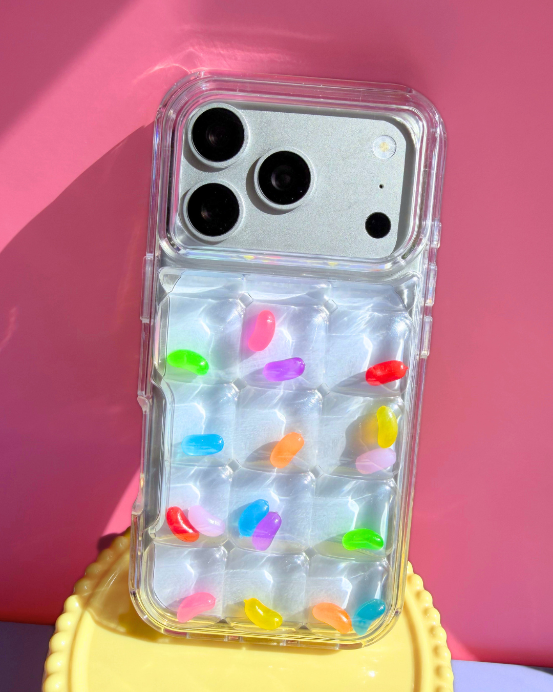 3D colorful jellybeans on a clear bubble phone case