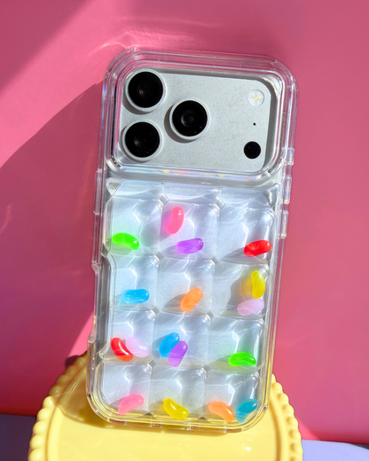 3D colorful jellybeans on a clear bubble phone case